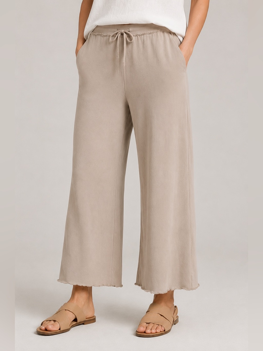 Eileen Fisher Cropped Wide-Leg Pants in Taupe
